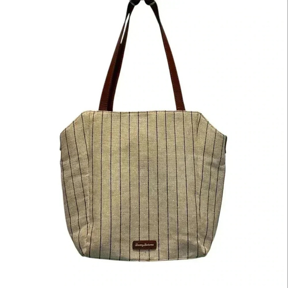 Tommy Bahama paradise flower linen and leather embroidered tote - Picture 3 of 8